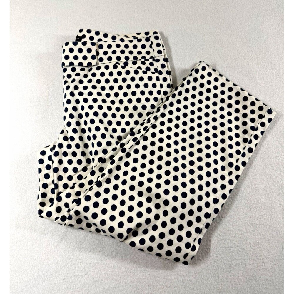 Ann Taylor Womens Dress Pants Size 8 White Blue Polka Dot Twill Pockets 538